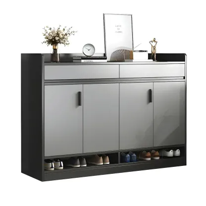 Modern Grey Shoe Cabinet with Open Base Storage Image - 9