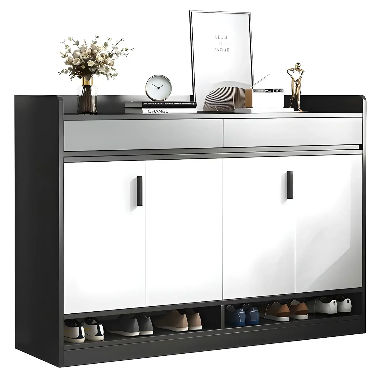 Modern Grey Shoe Cabinet with Open Base Storage Image - 10