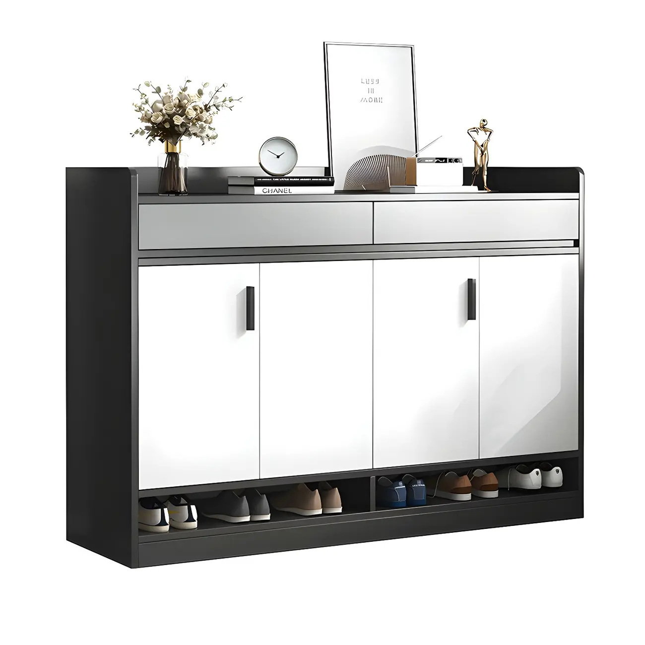 Modern Grey Shoe Cabinet with Open Base Storage Image - 13 | homeyfad