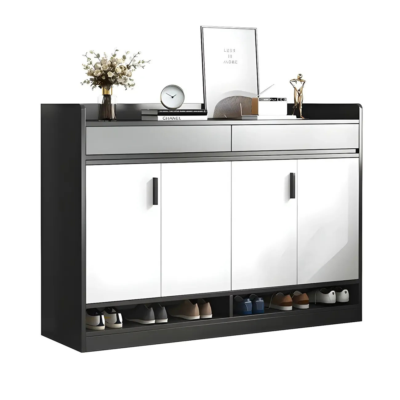 Modern Grey Shoe Cabinet with Open Base Storage Image - 13