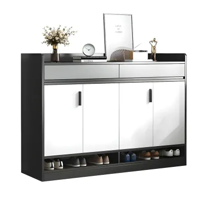 Modern Grey Shoe Cabinet with Open Base Storage Image - 13
