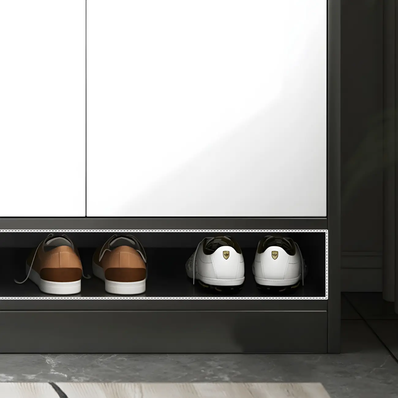 Modern Grey Shoe Cabinet with Open Base Storage Image - 17 | homeyfad
