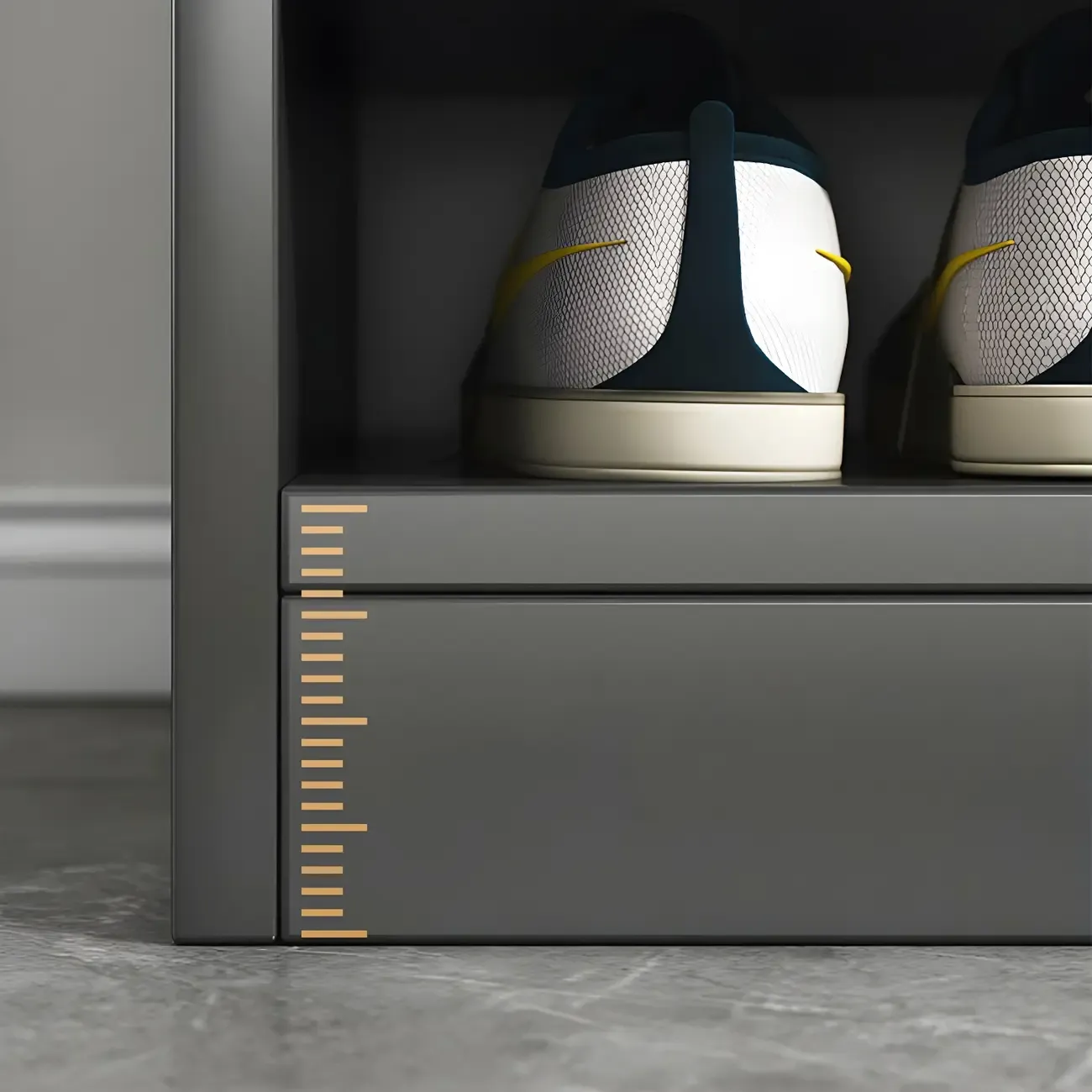 Modern Grey Shoe Cabinet with Open Base Storage Image - 18