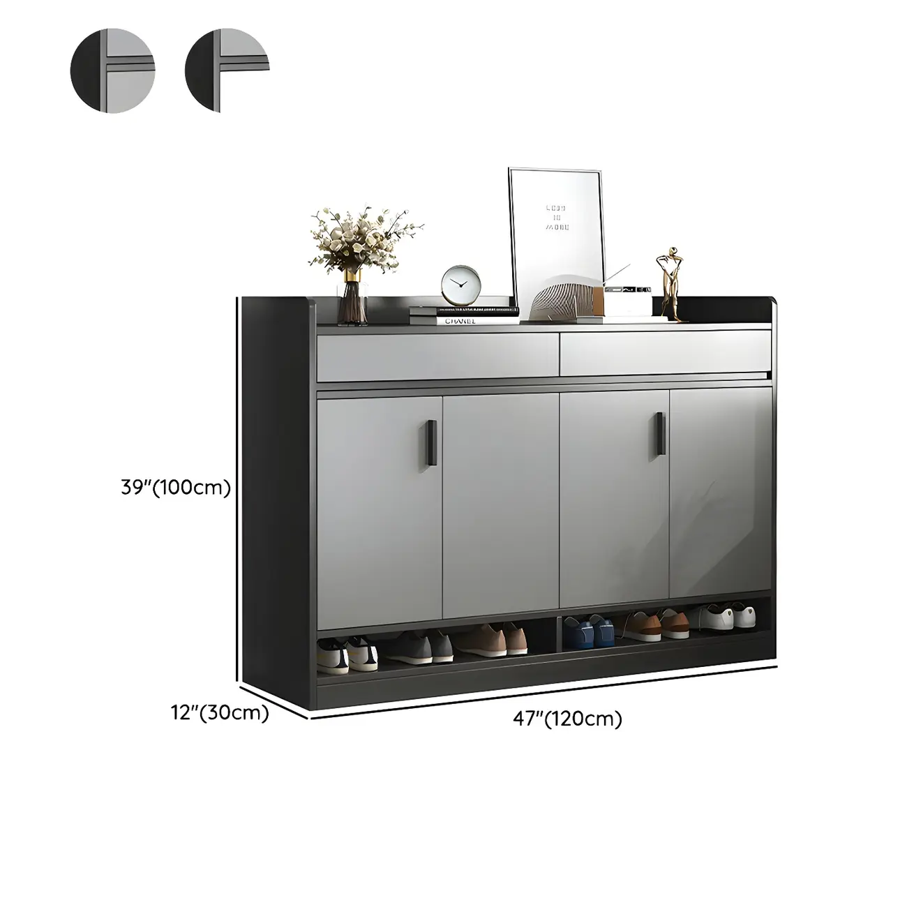 Modern Grey Shoe Cabinet with Open Base Storage #size | homeyfad