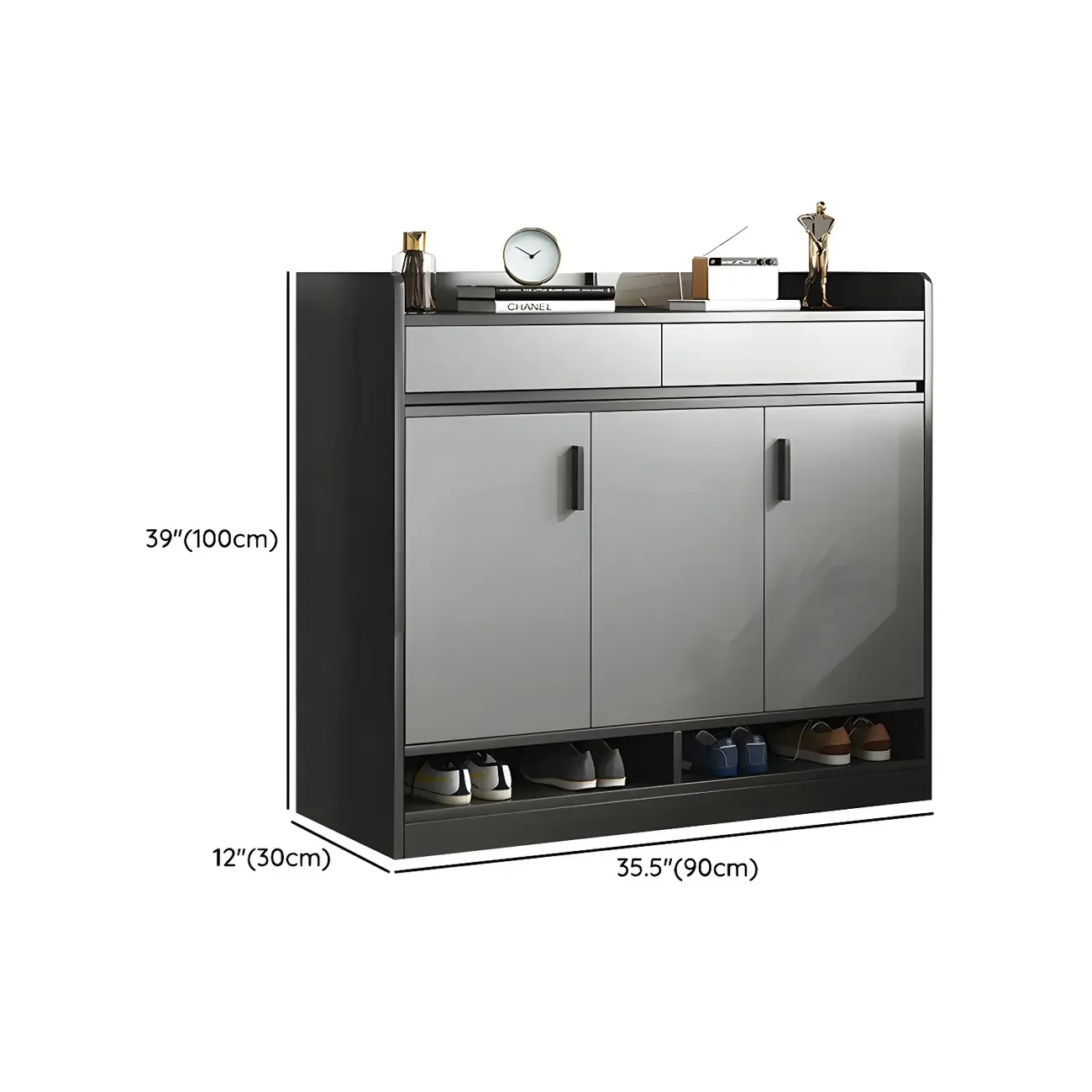 Modern Grey Shoe Cabinet with Open Base Storage Image - 22