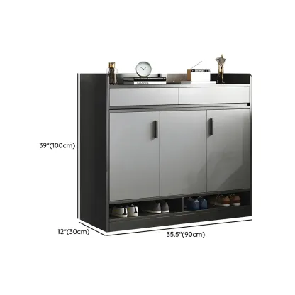 Modern Grey Shoe Cabinet with Open Base Storage Image - 22