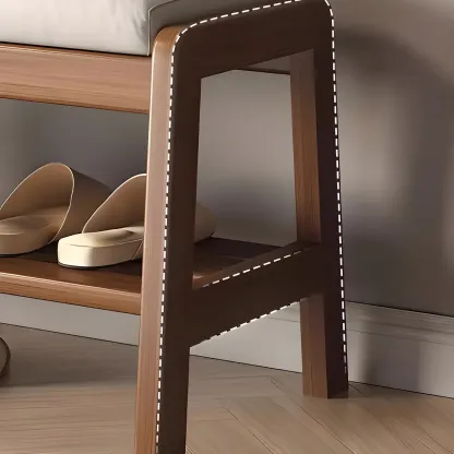 Entryway Solid Wood Cushioned Trapezoid Shoe Bench Image - 12