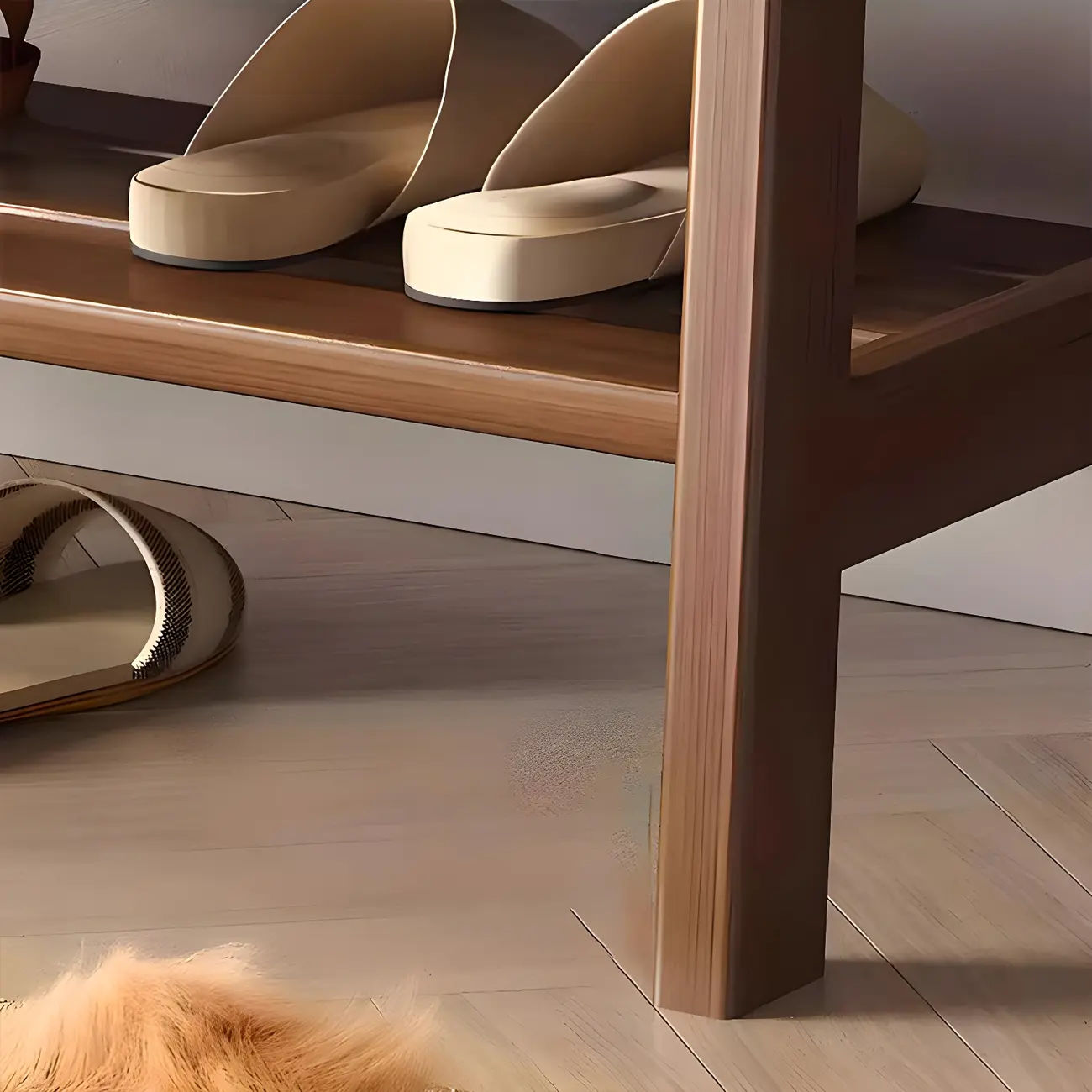 Entryway Solid Wood Cushioned Trapezoid Shoe Bench Image - 16 | homeyfad