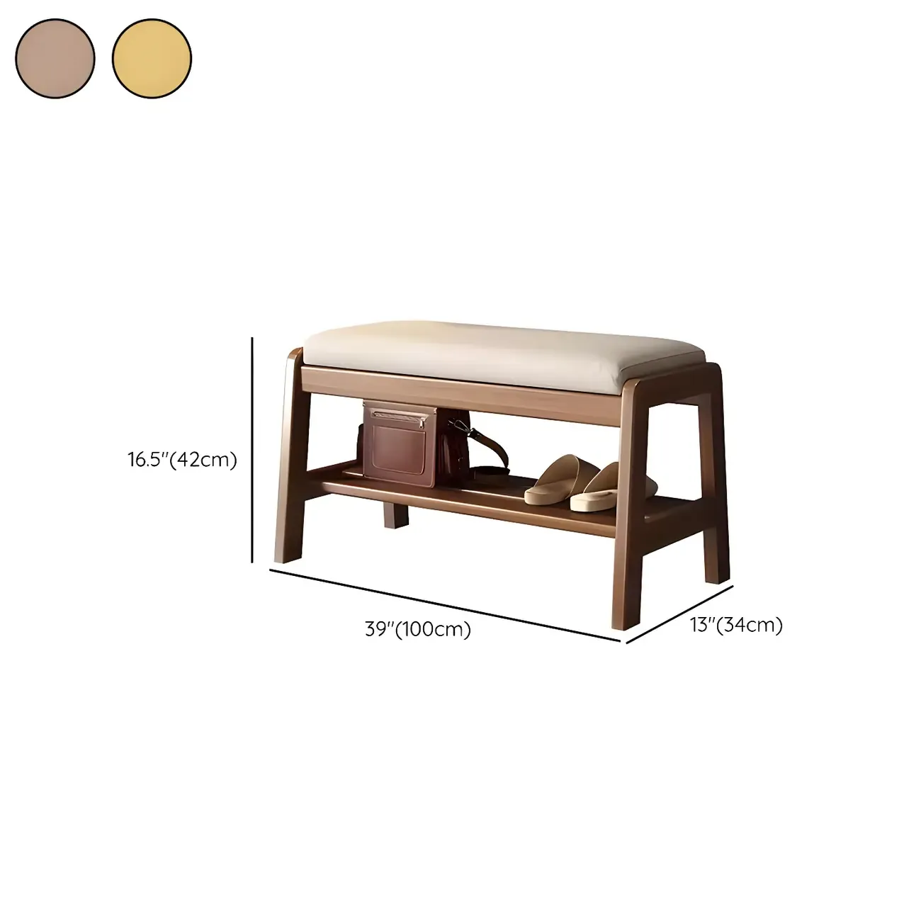 Entryway Solid Wood Cushioned Trapezoid Shoe Bench Image - 20