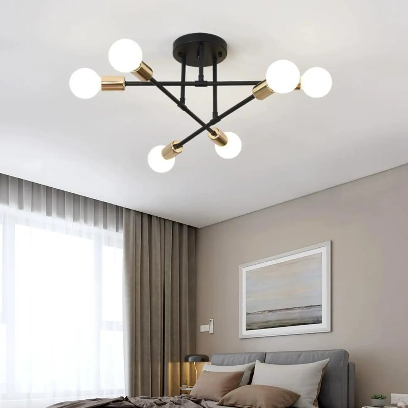 Industrial Metal LED Semi Flush Ceiling Light for Bedroom Image - 1 | homeyfad