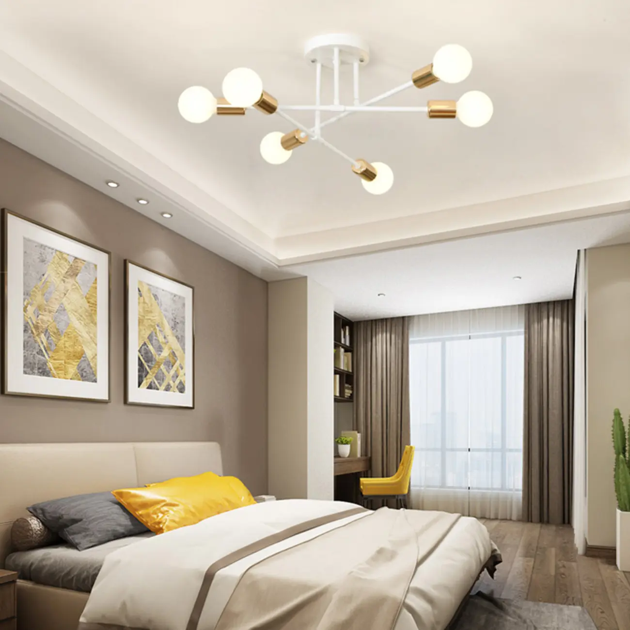 Industrial Metal LED Semi Flush Ceiling Light for Bedroom Image - 6 | homeyfad