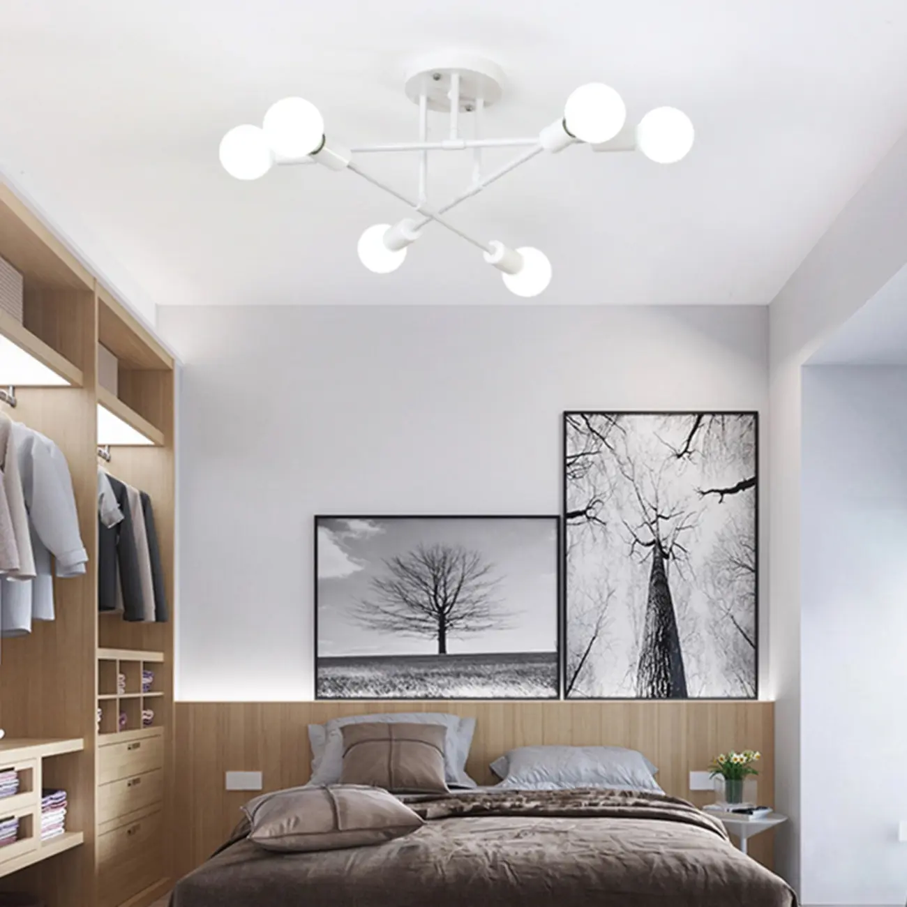 Industrial Metal LED Semi Flush Ceiling Light for Bedroom Image - 8 | homeyfad