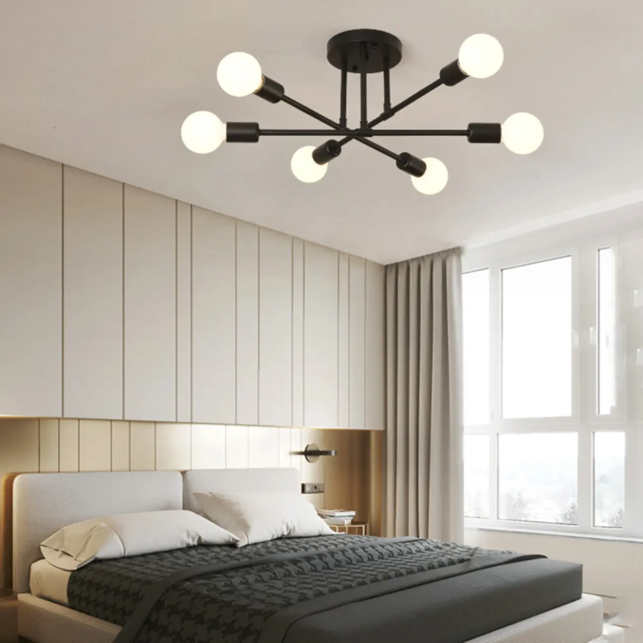 Industrial Metal LED Semi Flush Ceiling Light for Bedroom Image - 16 | homeyfad