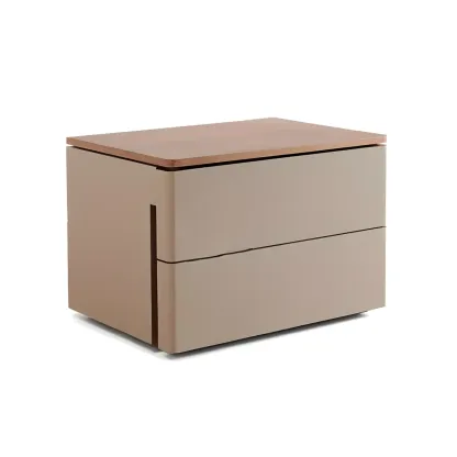 Modern Wood Top Leather Dual-Tone 2 Drawers Nightstand Image - 6
