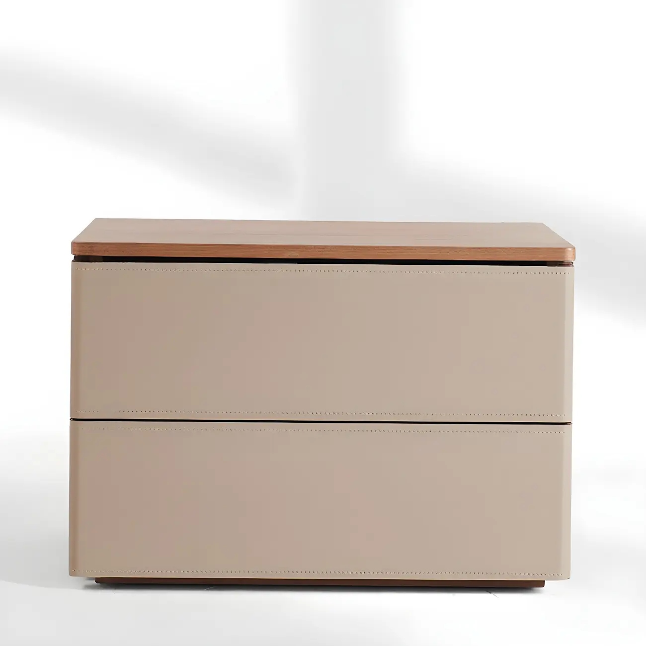 Modern Wood Top Leather Dual-Tone 2 Drawers Nightstand Image - 4 | homeyfad