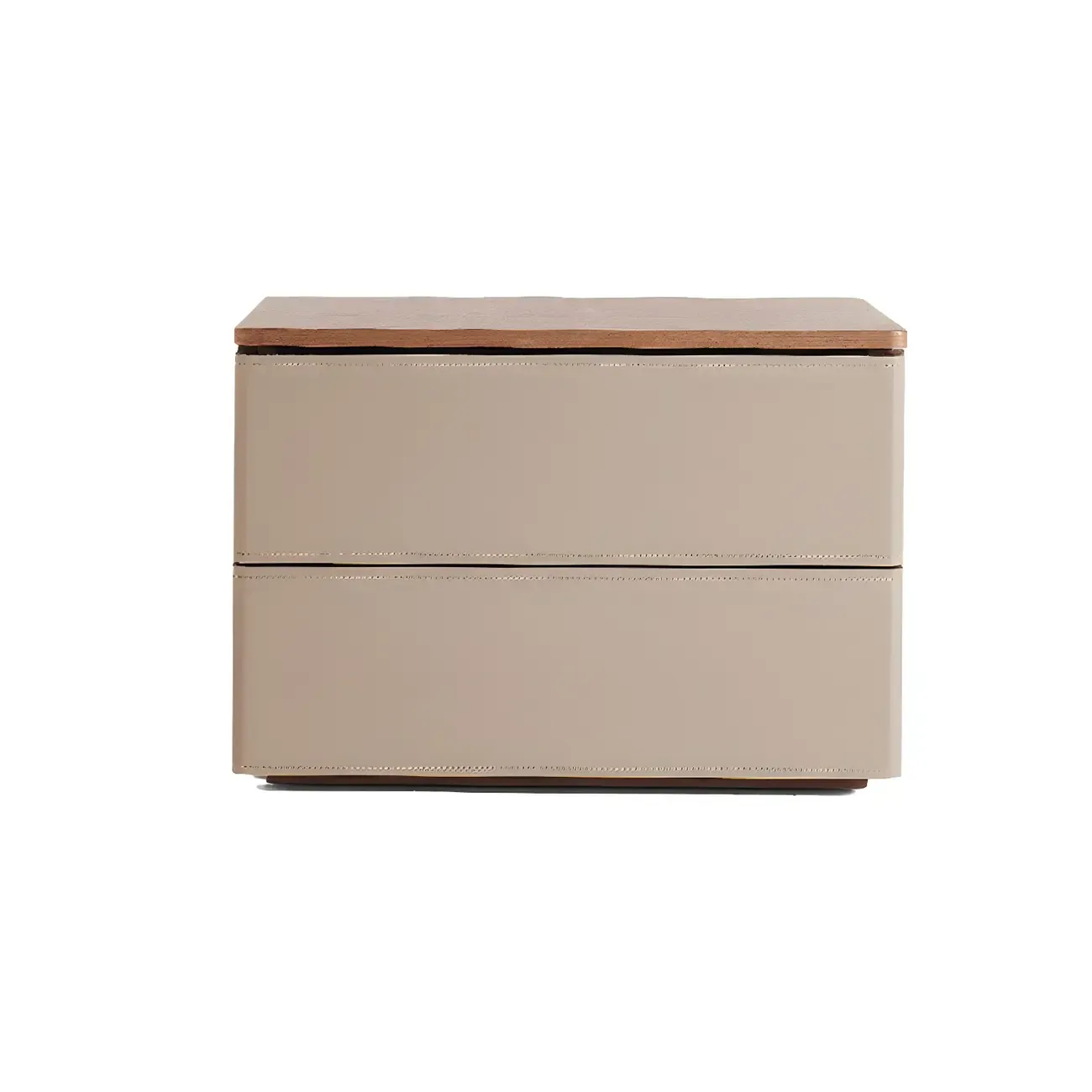 Modern Wood Top Leather Dual-Tone 2 Drawers Nightstand Image - 7