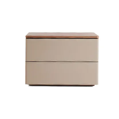 Modern Wood Top Leather Dual-Tone 2 Drawers Nightstand Image - 7