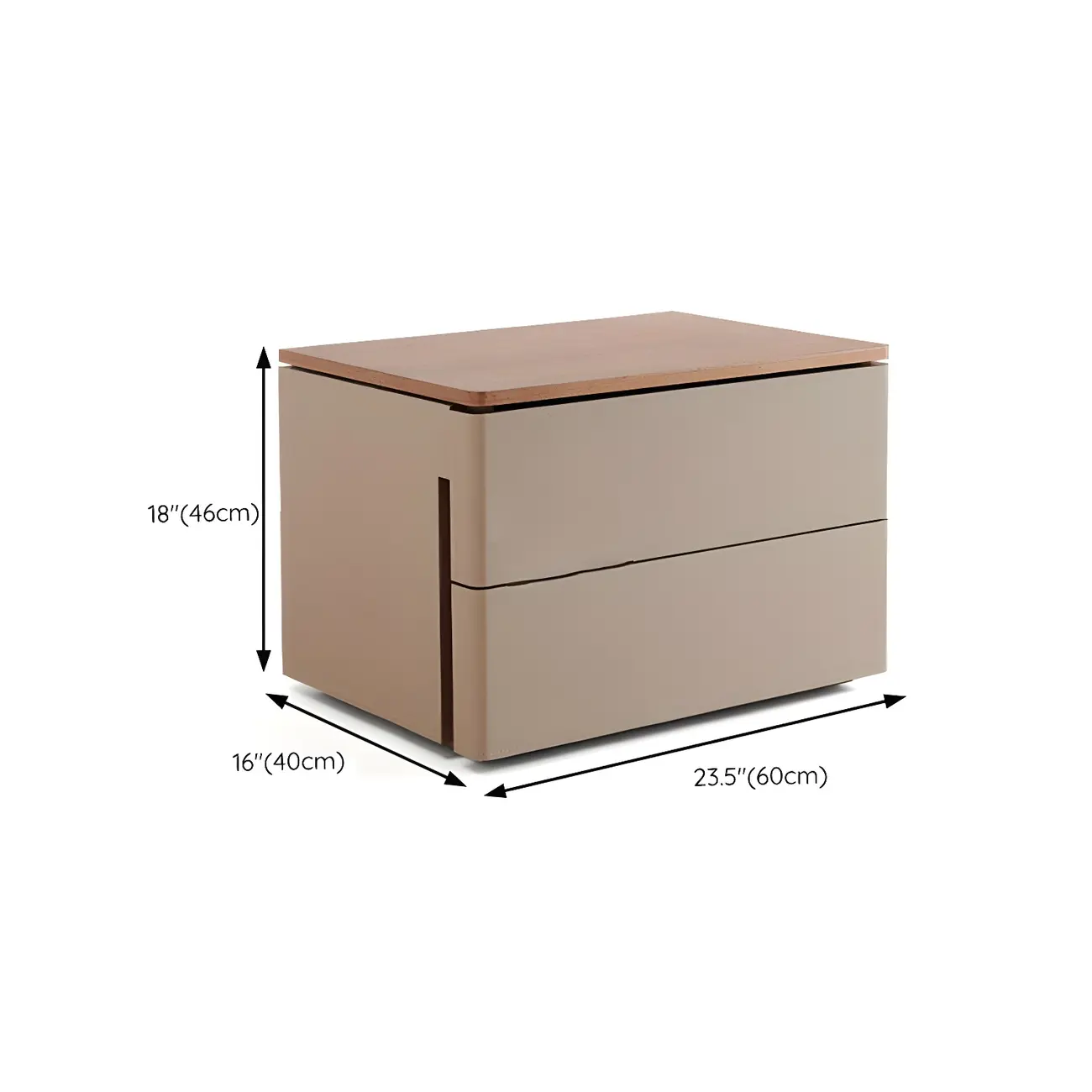 Modern Wood Top Leather Dual-Tone 2 Drawers Nightstand #size | homeyfad