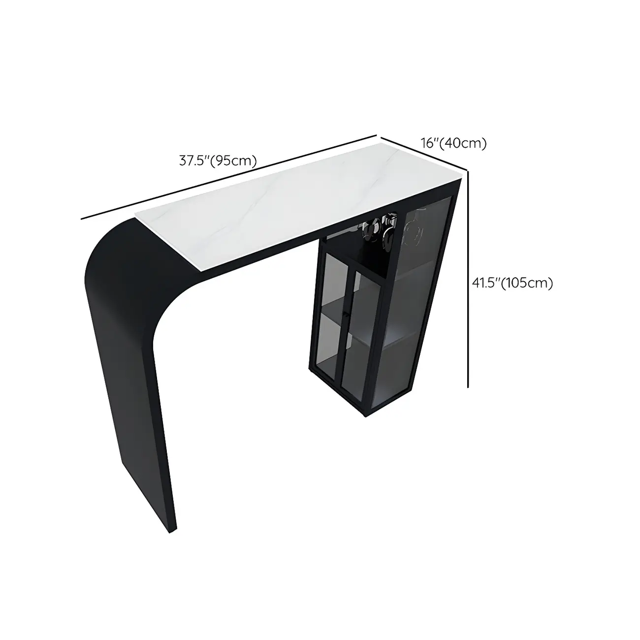 Modern White Stone Top Metal Bar Table with Storage #size | homeyfad