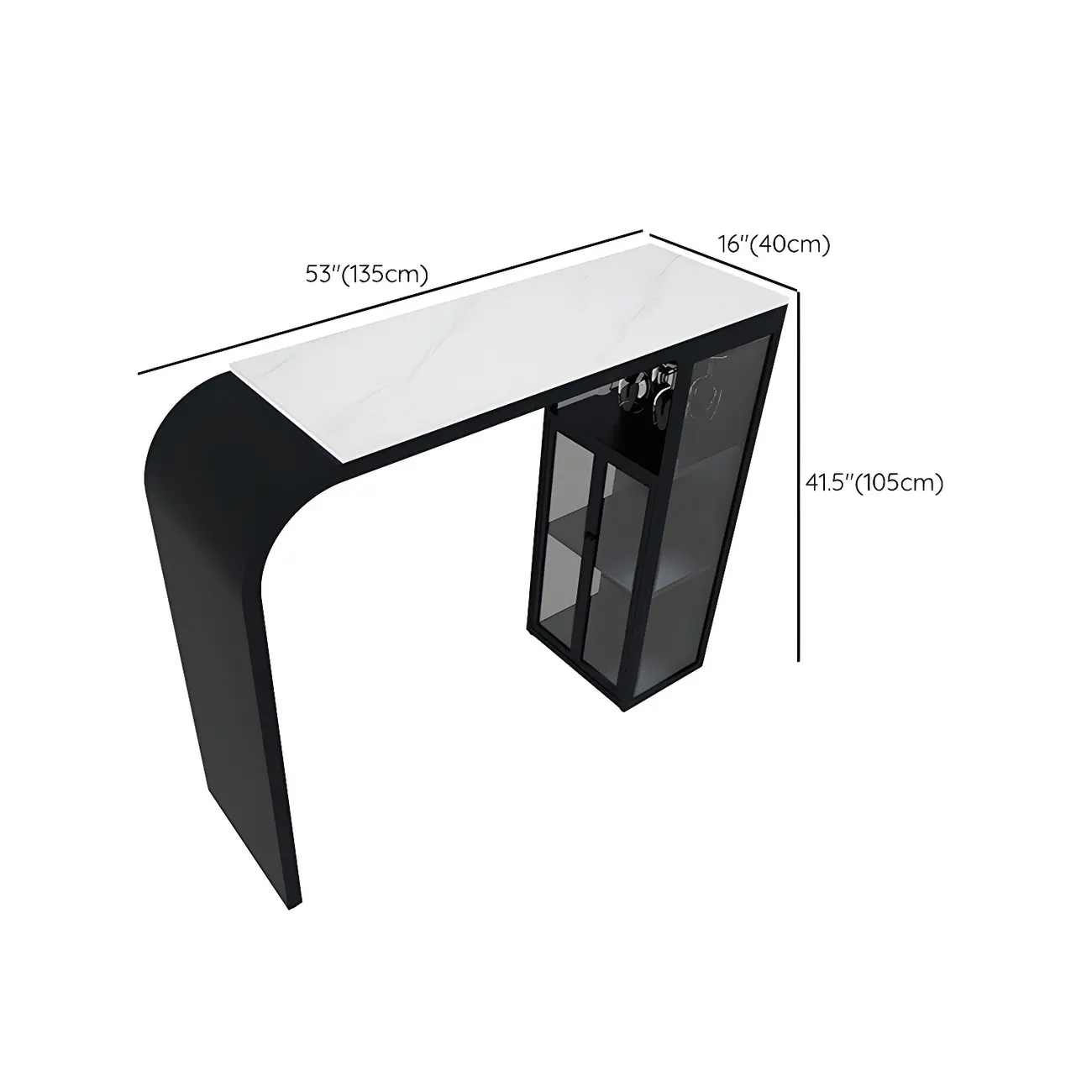 Modern White Stone Top Metal Bar Table with Storage Image - 9 | homeyfad