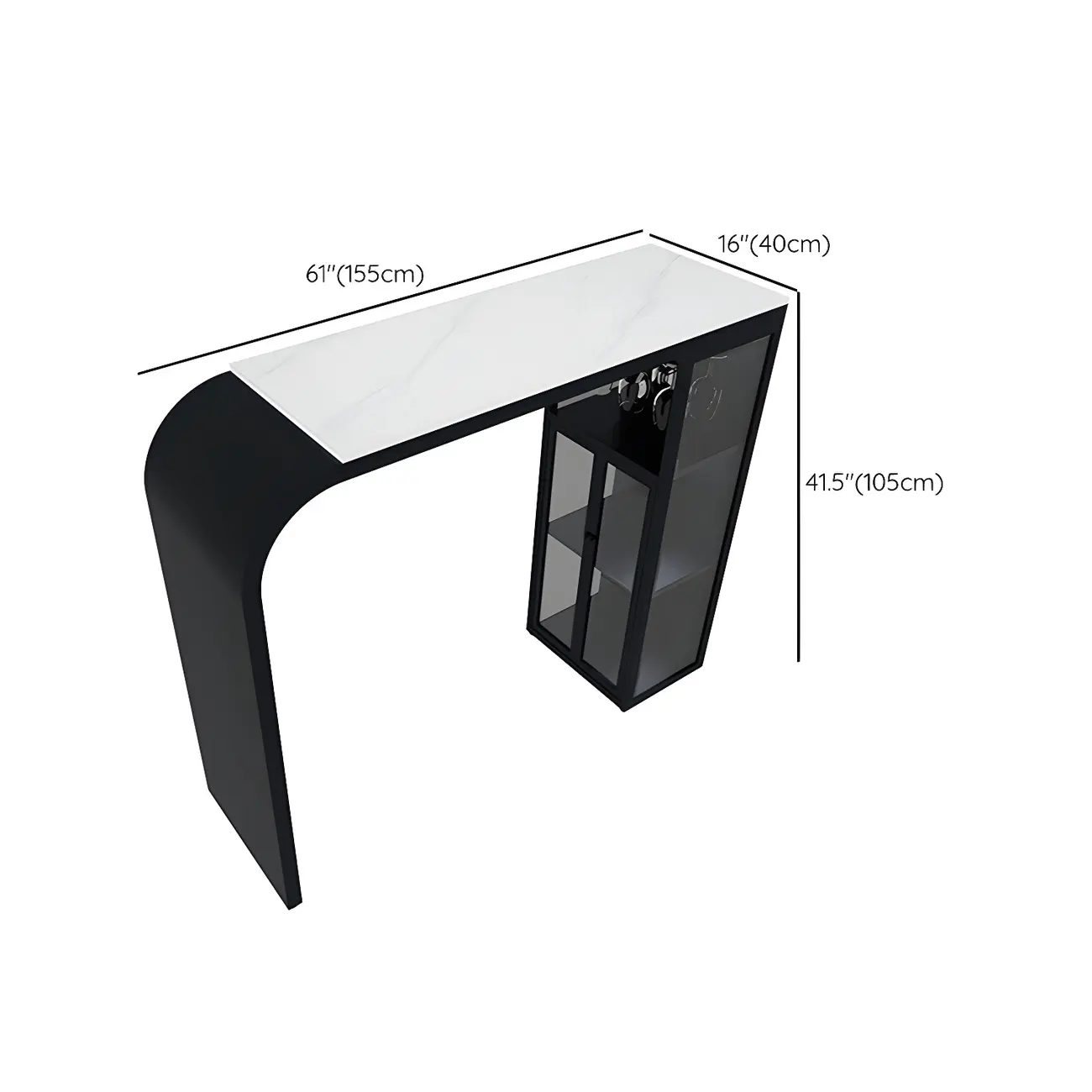 Modern White Stone Top Metal Bar Table with Storage Image - 10 | homeyfad