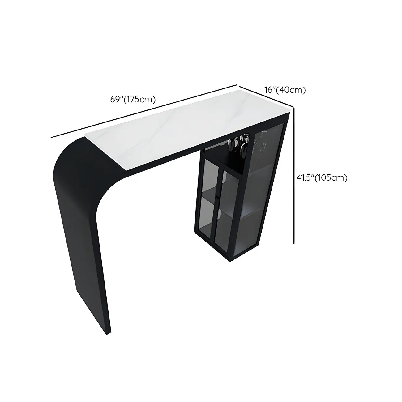 Modern White Stone Top Metal Bar Table with Storage Image - 11 | homeyfad