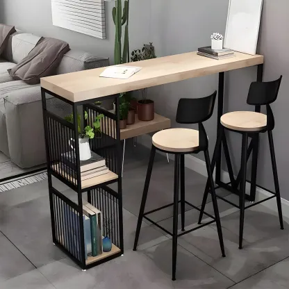 Modern Natural Wooden Metal Storage Bar Tables Image - 3