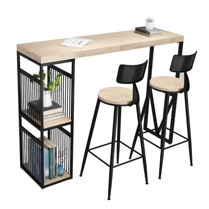 Modern Natural Wooden Metal Storage Bar Tables Image - 5