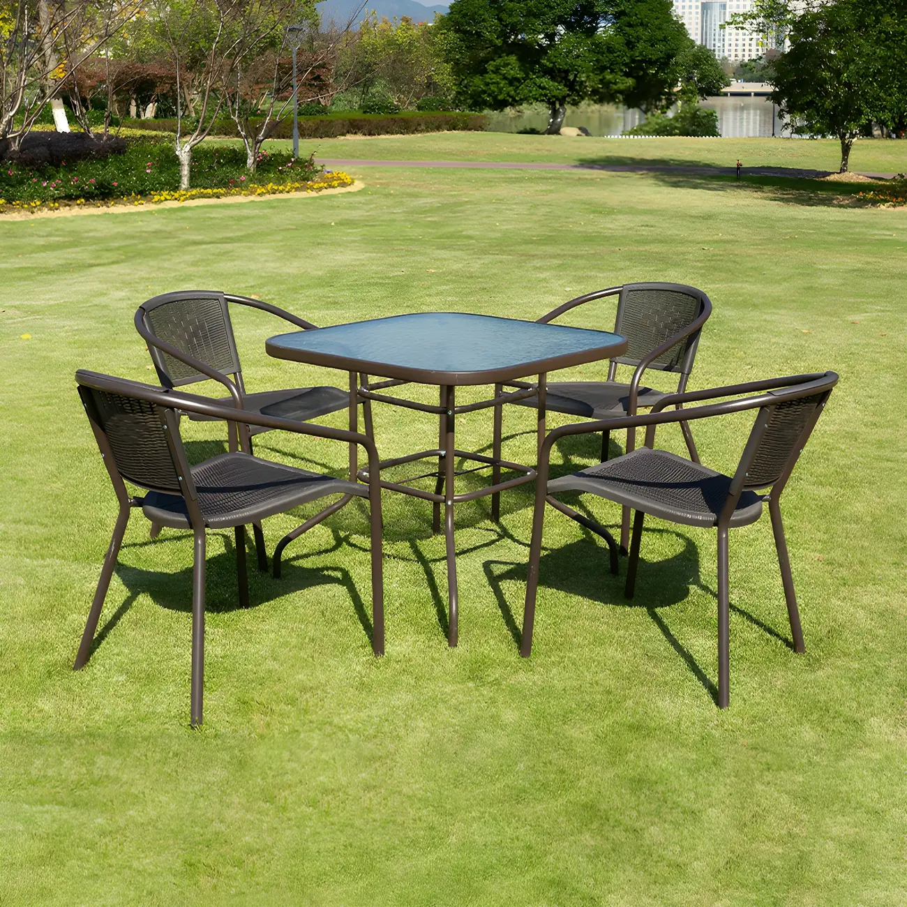Modern White Steel Armrest Outdoor Dining Table Image - 1 | homeyfad