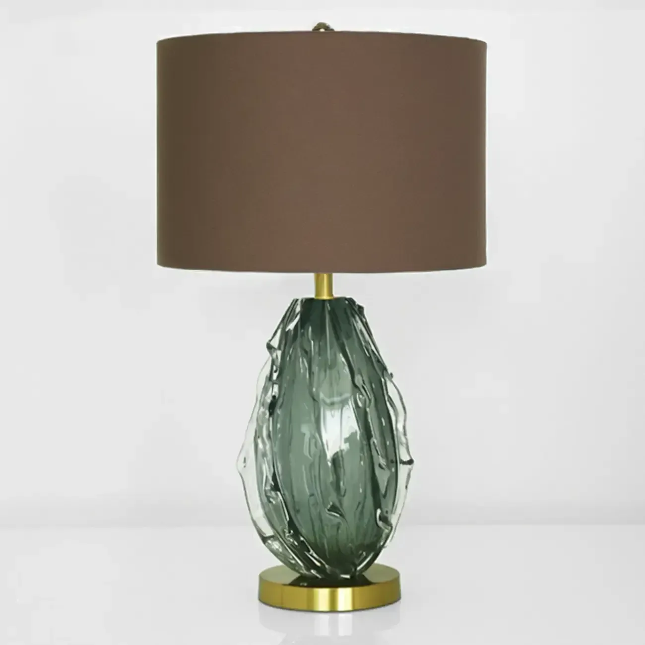 Modern Green Glass Table Lamp with Fabric Shape Image - 5