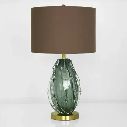 Modern Green Glass Table Lamp with Fabric Shape Image - 5