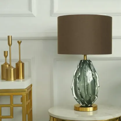 Modern Green Glass Table Lamp with Fabric Shape Image - 4