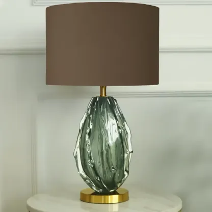 Modern Green Glass Table Lamp with Fabric Shape Image - 2