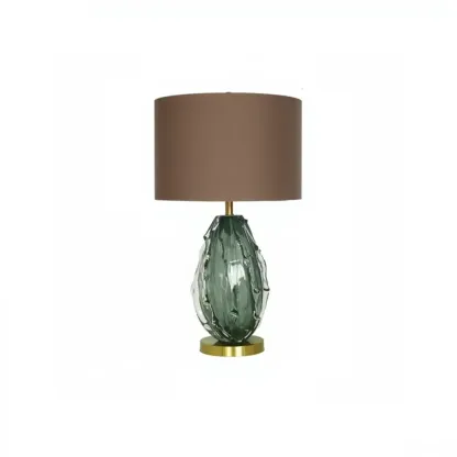 Modern Green Glass Table Lamp with Fabric Shape Image - 6