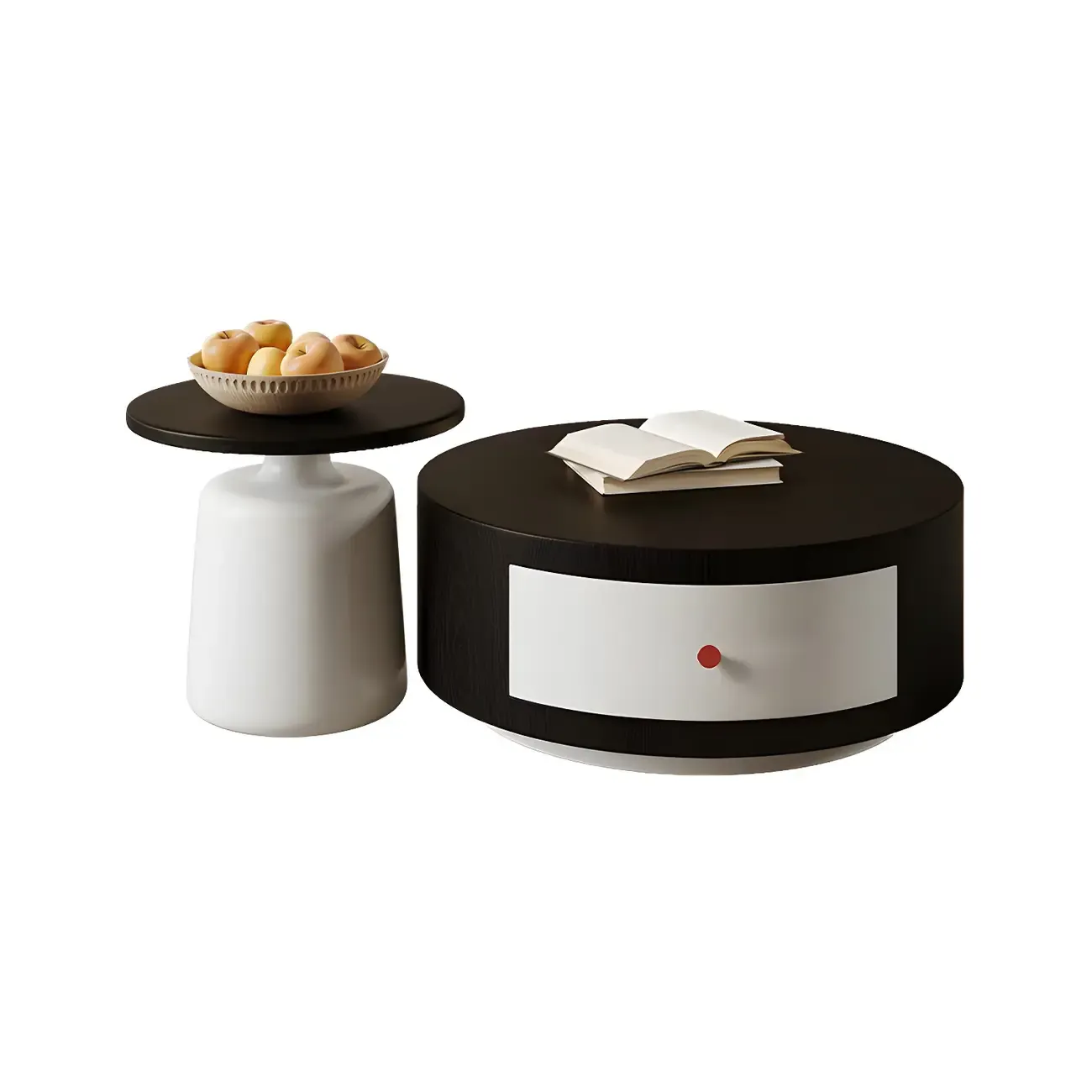 Modern Round Wood Brown Coffee Table with Storage Image - 11