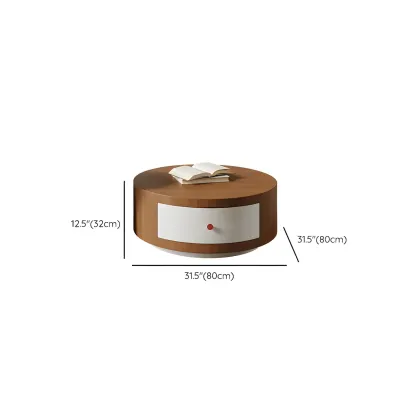 Modern Round Wood Brown Coffee Table with Storage Image - 14