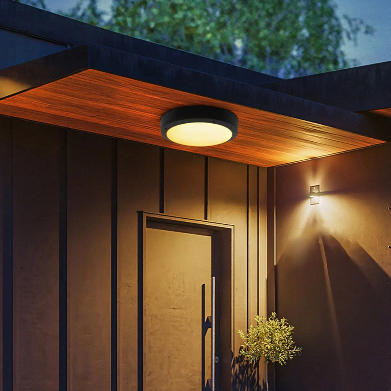 Outdoor Industrial Dimmable LED Flush Mount Ceiling Light | homeyfad