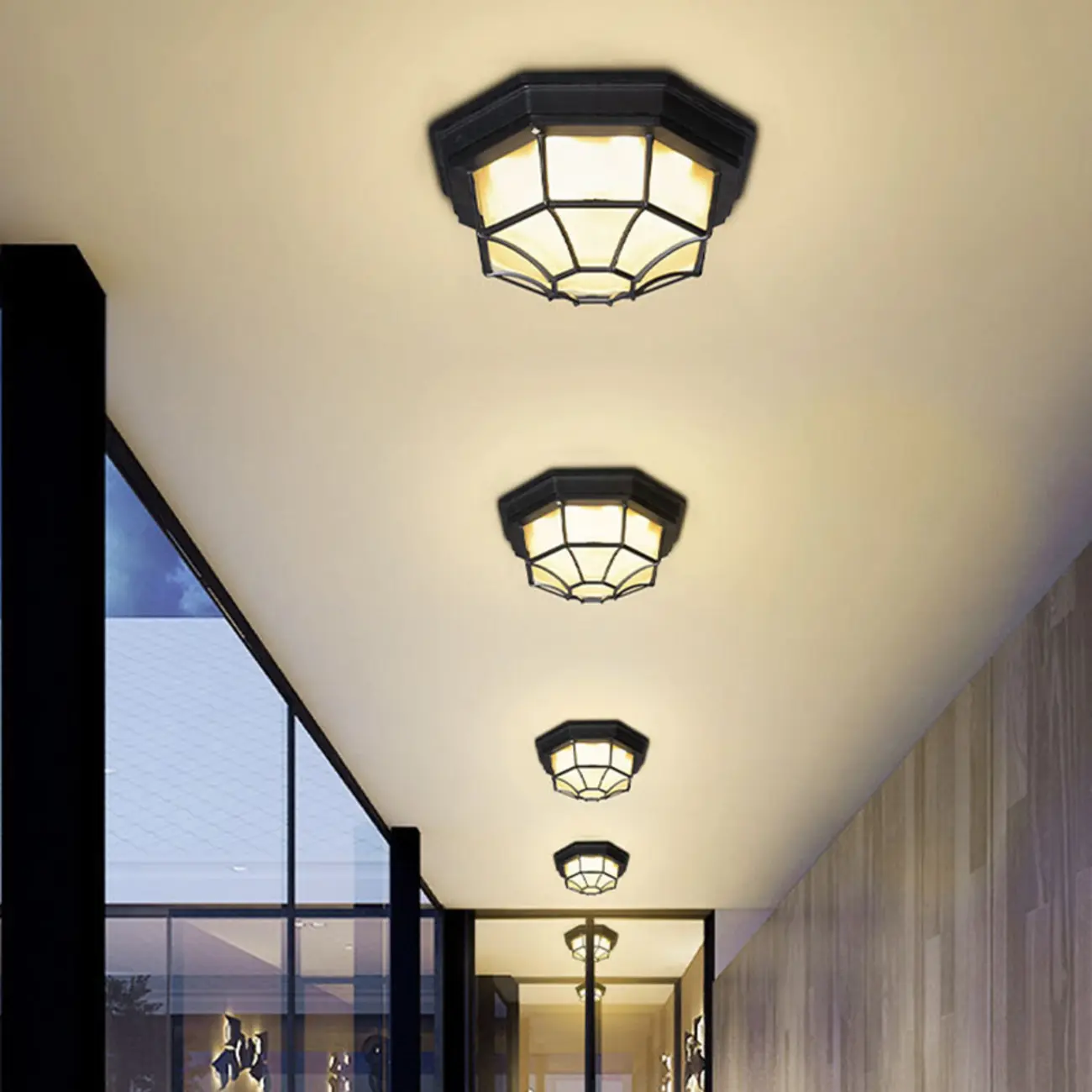 Outdoor Industrial Dimmable LED Flush Mount Ceiling Light | homeyfad