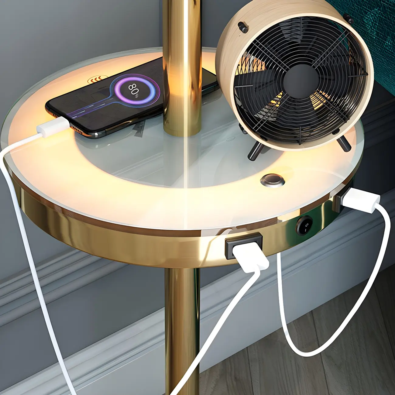 Modern Gold Floor Lamp with Flower Shade and Shelf Image - 4 | homeyfad