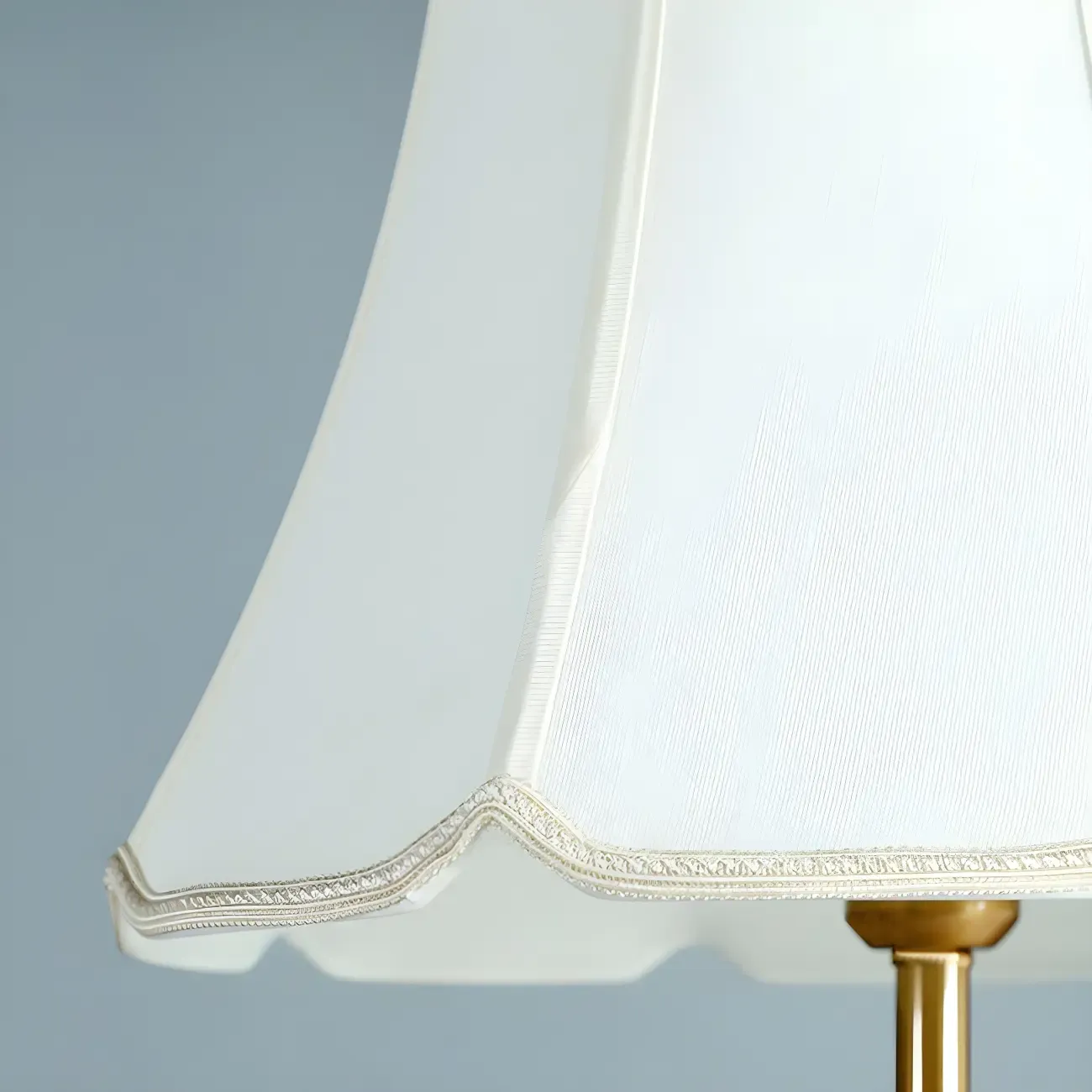 Modern Gold Floor Lamp with Flower Shade and Shelf Image - 8