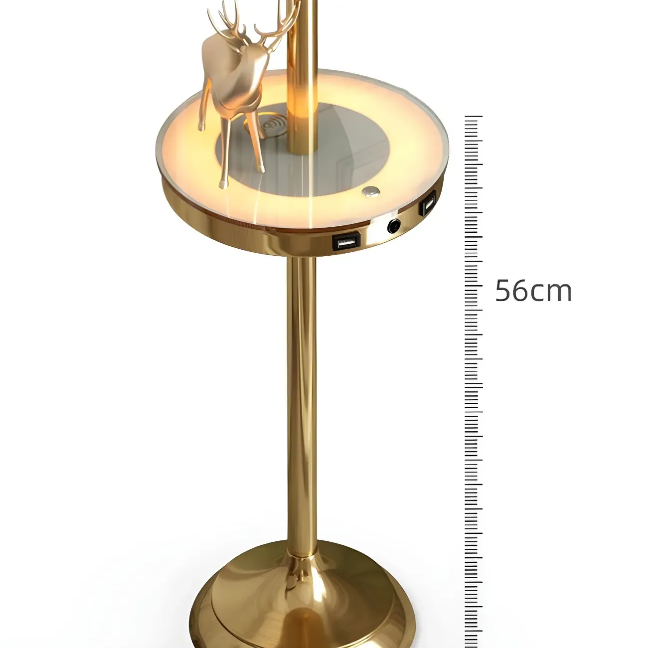 Modern Gold Floor Lamp with Flower Shade and Shelf Image - 11