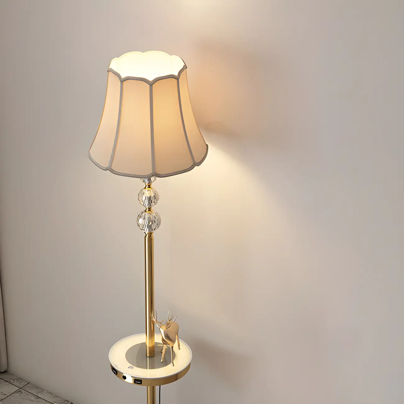 Modern Gold Floor Lamp with Flower Shade and Shelf Image - 5 | homeyfad