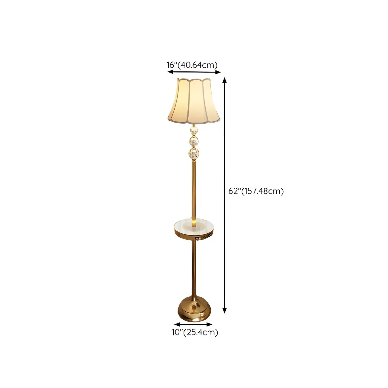 Modern Gold Floor Lamp with Flower Shade and Shelf #size
