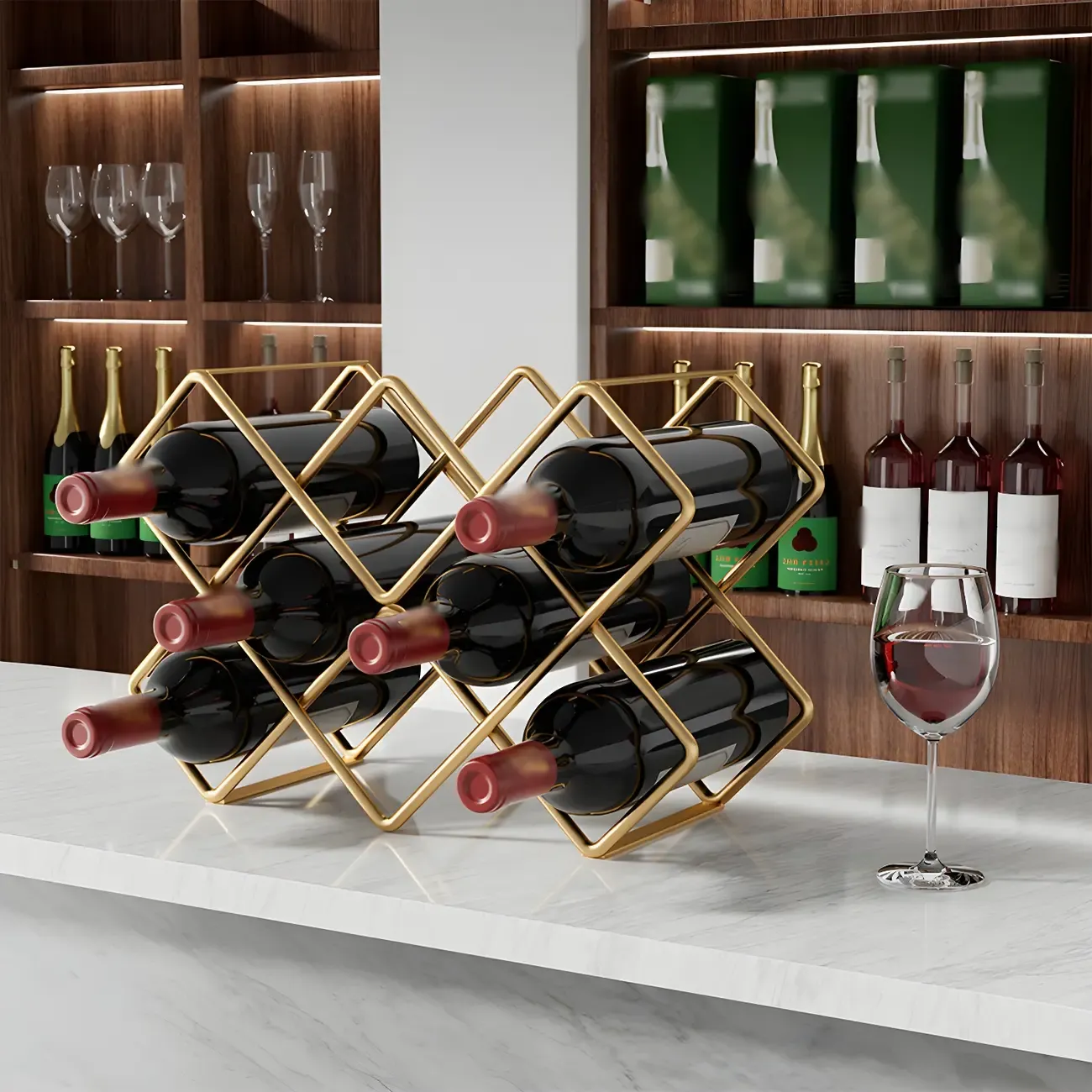 Tabletop Gold Metal Stackable Wine Bottle Rack Image - 2