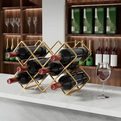 Tabletop Gold Metal Stackable Wine Bottle Rack Image - 2