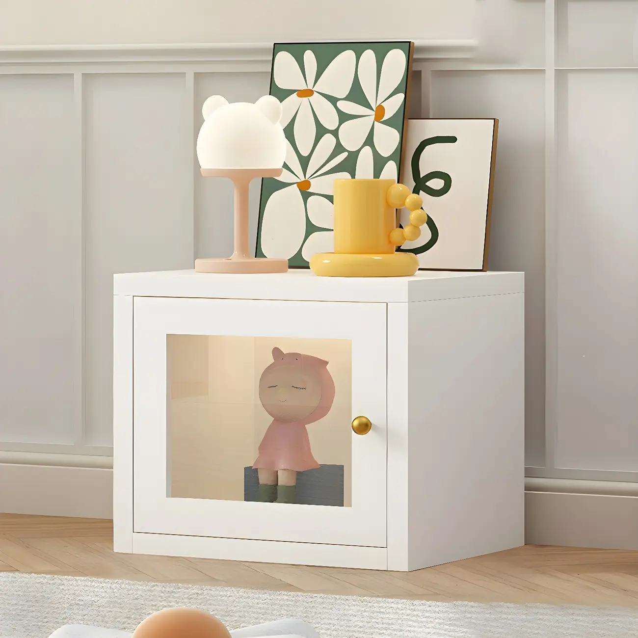 Modern Metal White Stackable Display Cabinet with Glass Door Image - 1 | homeyfad