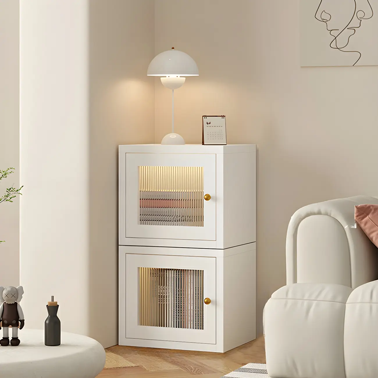 Modern Metal White Stackable Display Cabinet with Glass Door Image - 2 | homeyfad