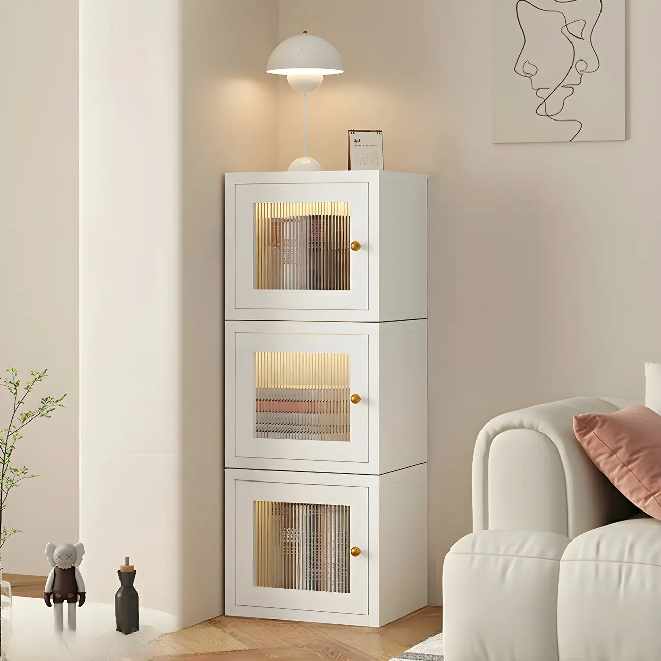 Modern Metal White Stackable Display Cabinet with Glass Door Image - 3 | homeyfad