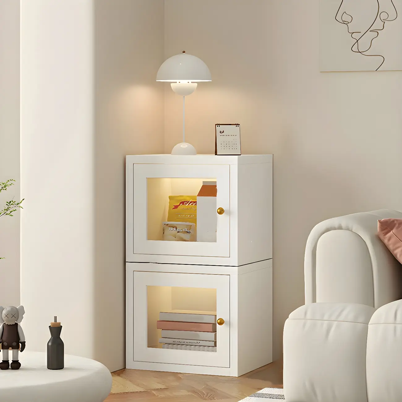 Modern Metal White Stackable Display Cabinet with Glass Door Image - 4 | homeyfad