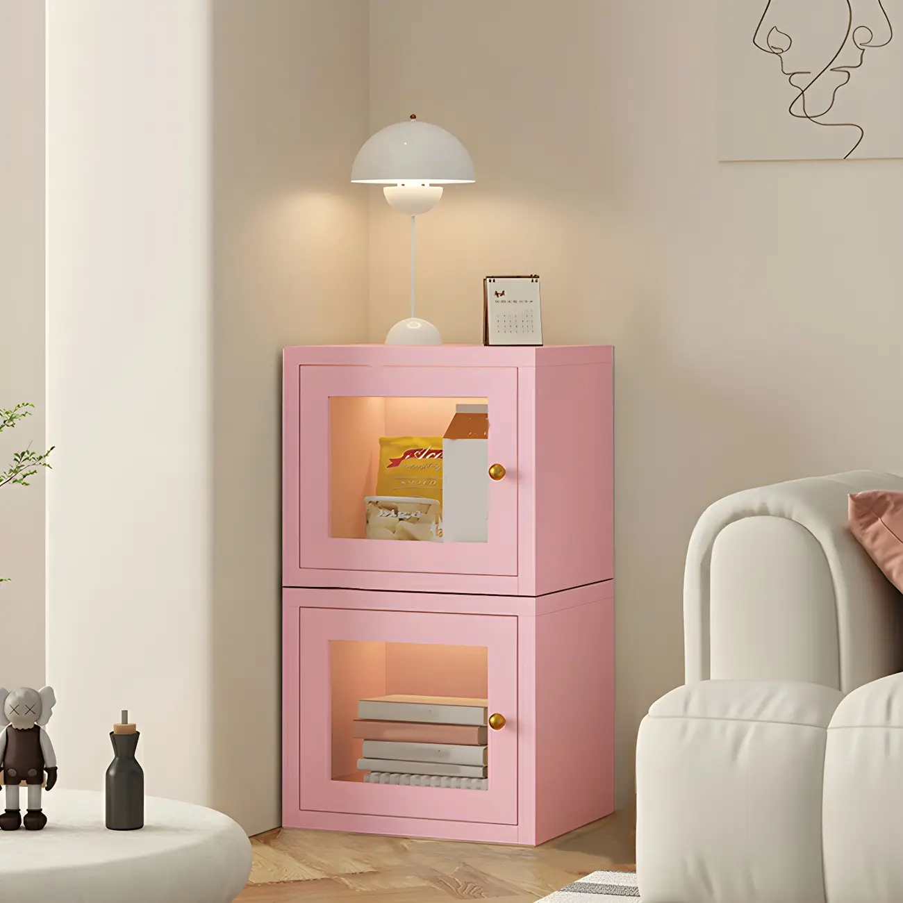 Modern Metal White Stackable Display Cabinet with Glass Door Image - 9 | homeyfad